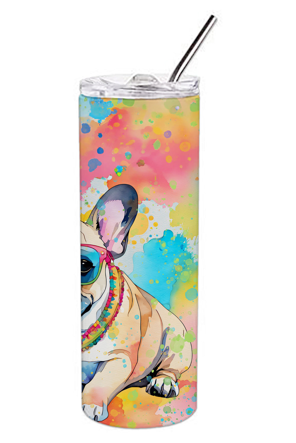 French Bulldog Hippie Dawg Stainless Steel Skinny Tumbler