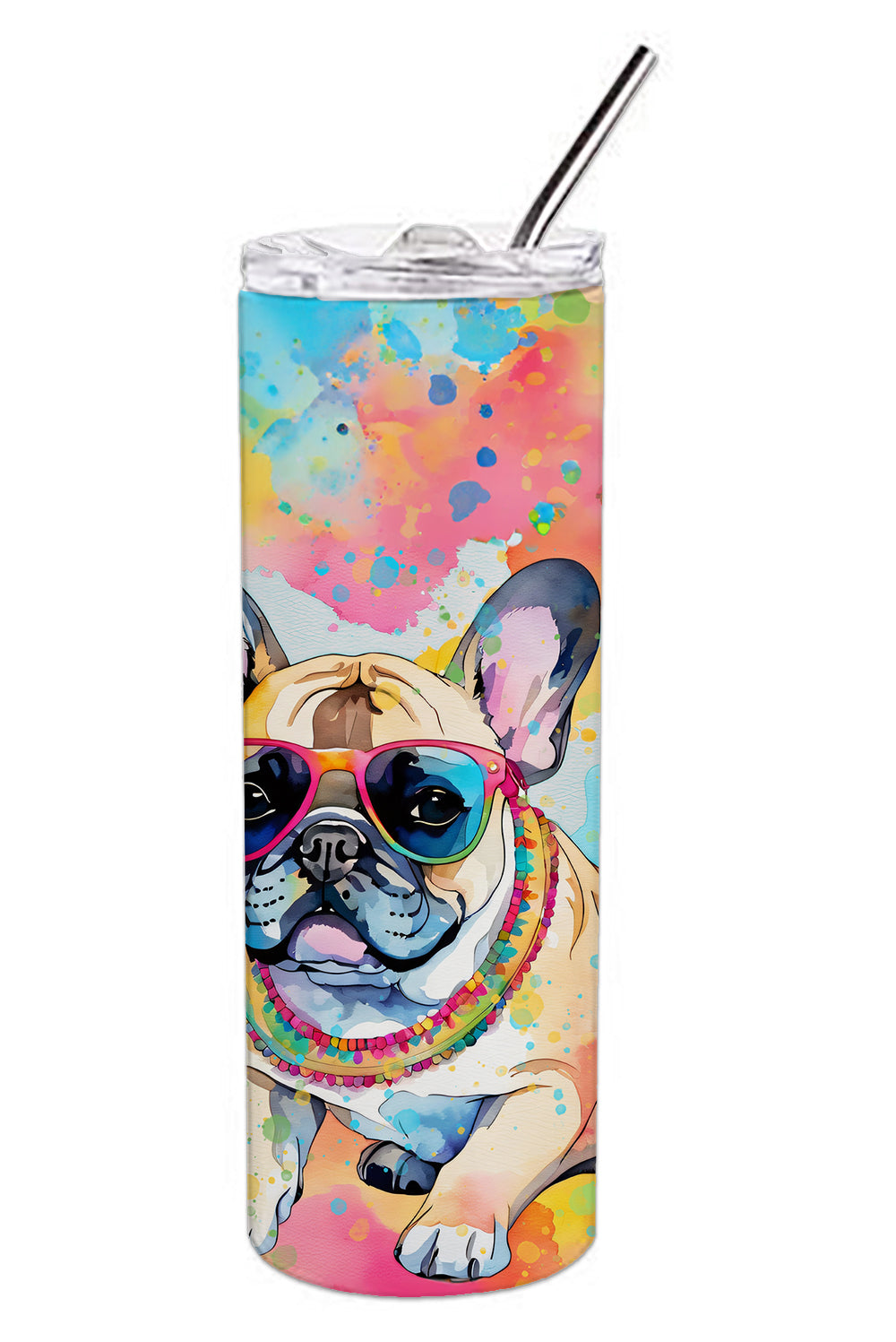 French Bulldog Hippie Dawg Stainless Steel Skinny Tumbler