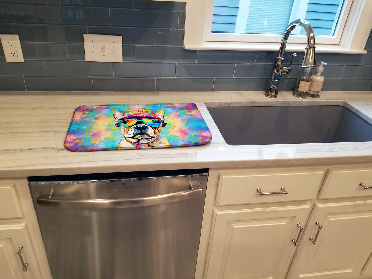 French Bulldog Hippie Dawg Dish Drying Mat