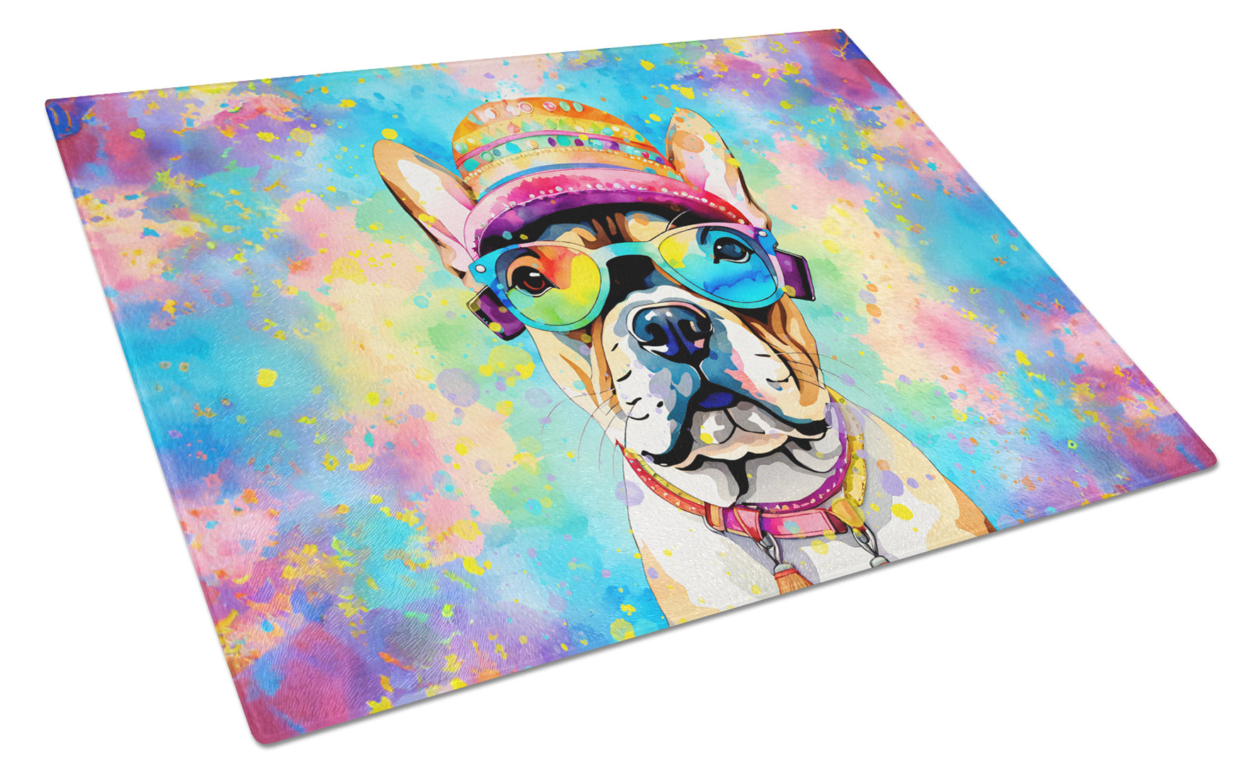 Buy this French Bulldog Hippie Dawg Glass Cutting Board