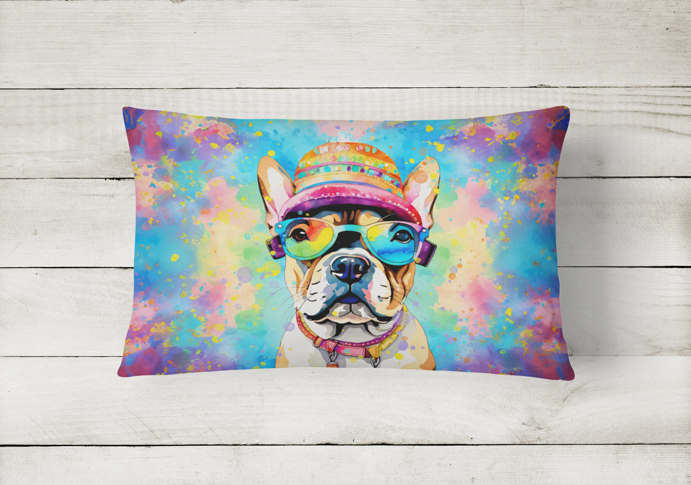 French Bulldog Hippie Dawg Throw Pillow