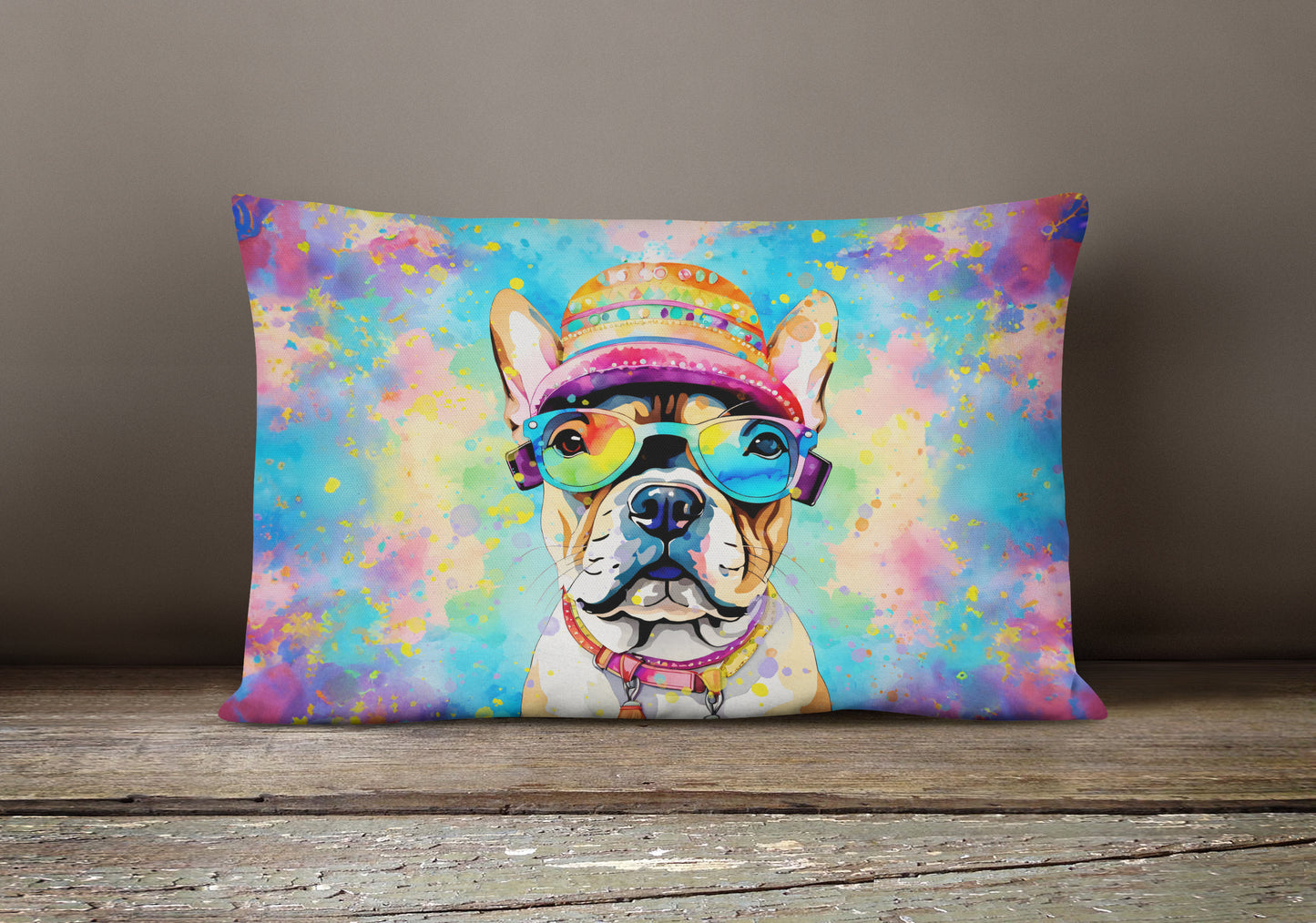 French Bulldog Hippie Dawg Throw Pillow