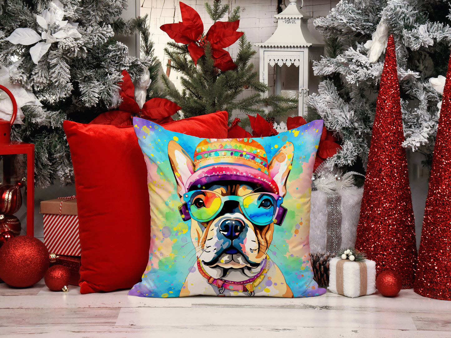 French Bulldog Hippie Dawg Throw Pillow