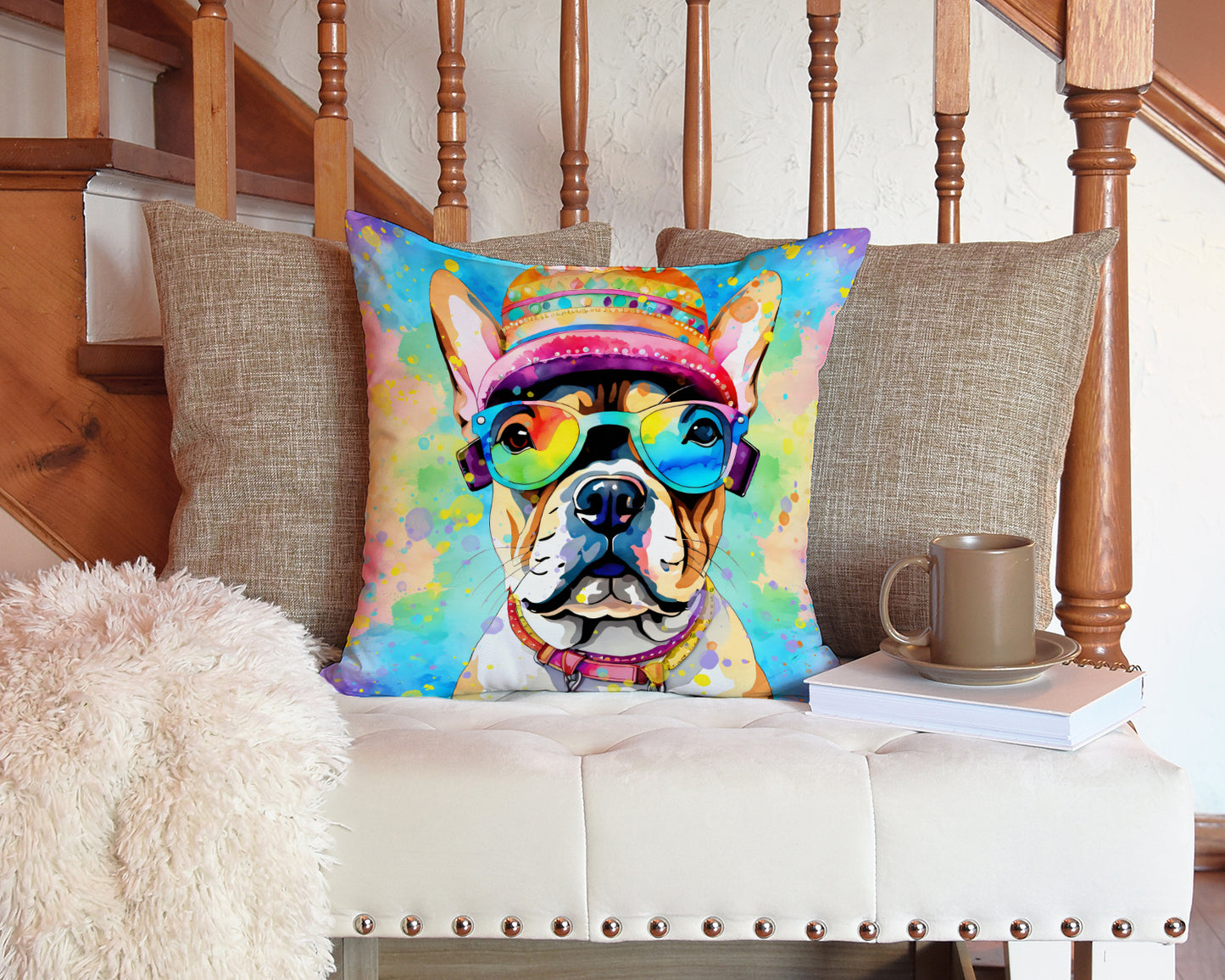 French Bulldog Hippie Dawg Throw Pillow