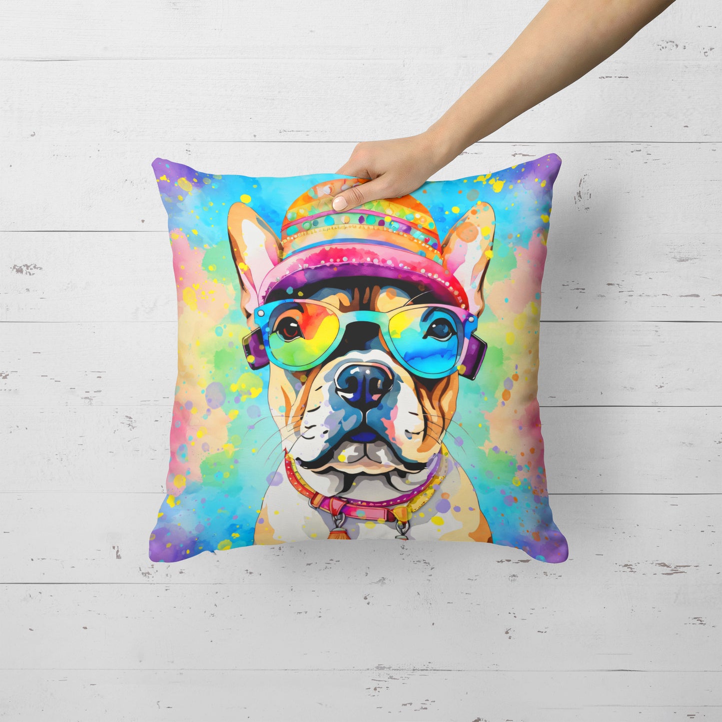 French Bulldog Hippie Dawg Throw Pillow