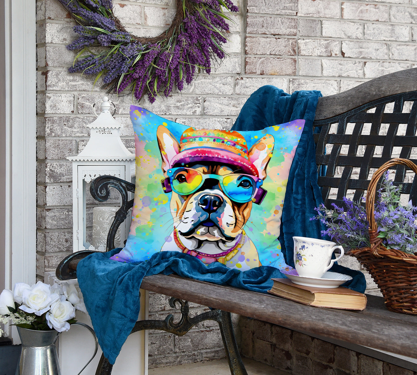 French Bulldog Hippie Dawg Throw Pillow