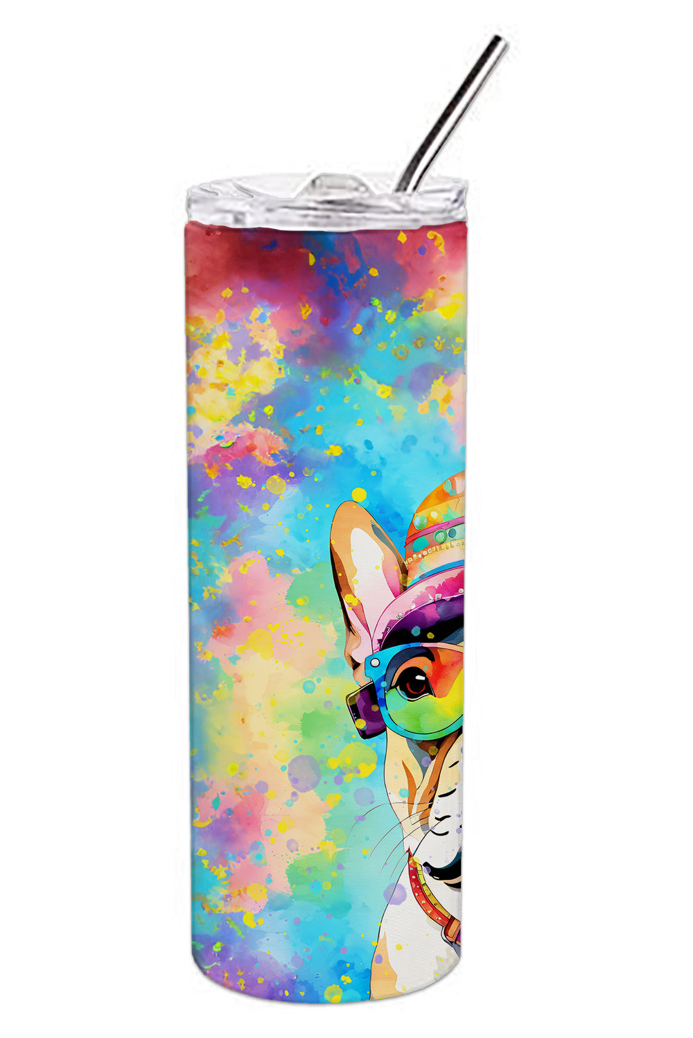 French Bulldog Hippie Dawg Stainless Steel Skinny Tumbler