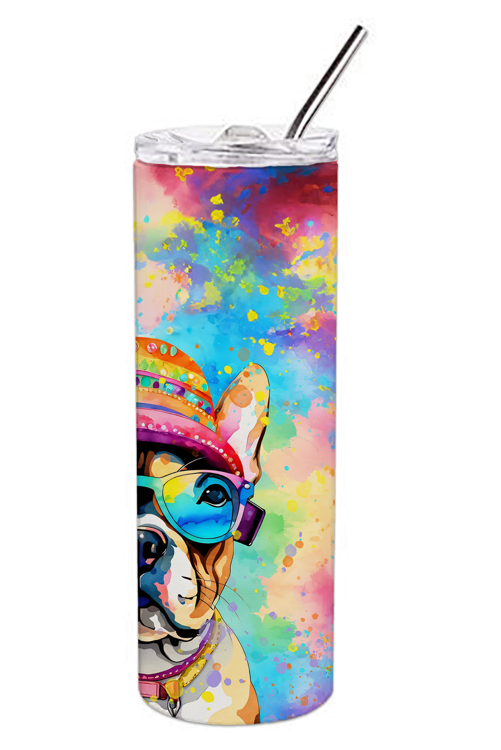 French Bulldog Hippie Dawg Stainless Steel Skinny Tumbler