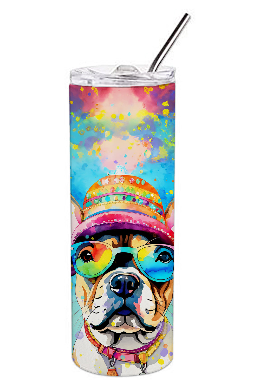 French Bulldog Hippie Dawg Stainless Steel Skinny Tumbler