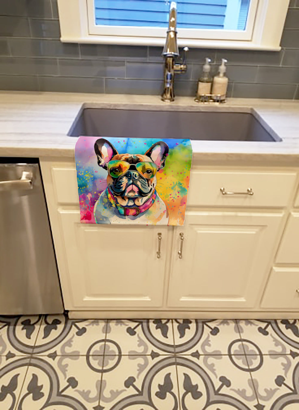 French Bulldog Hippie Dawg Kitchen Towel