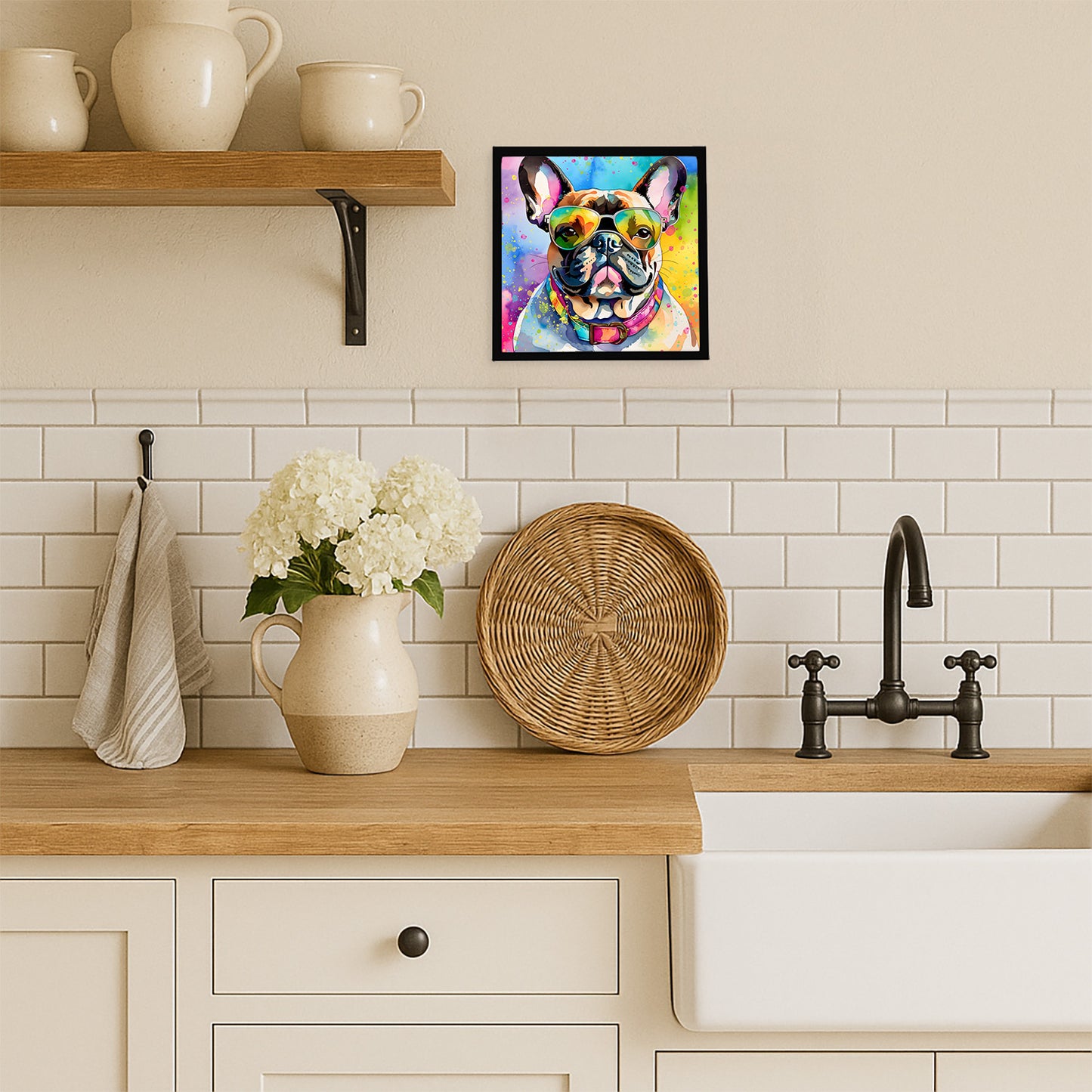 French Bulldog Hippie Dawg Framed Metal Print