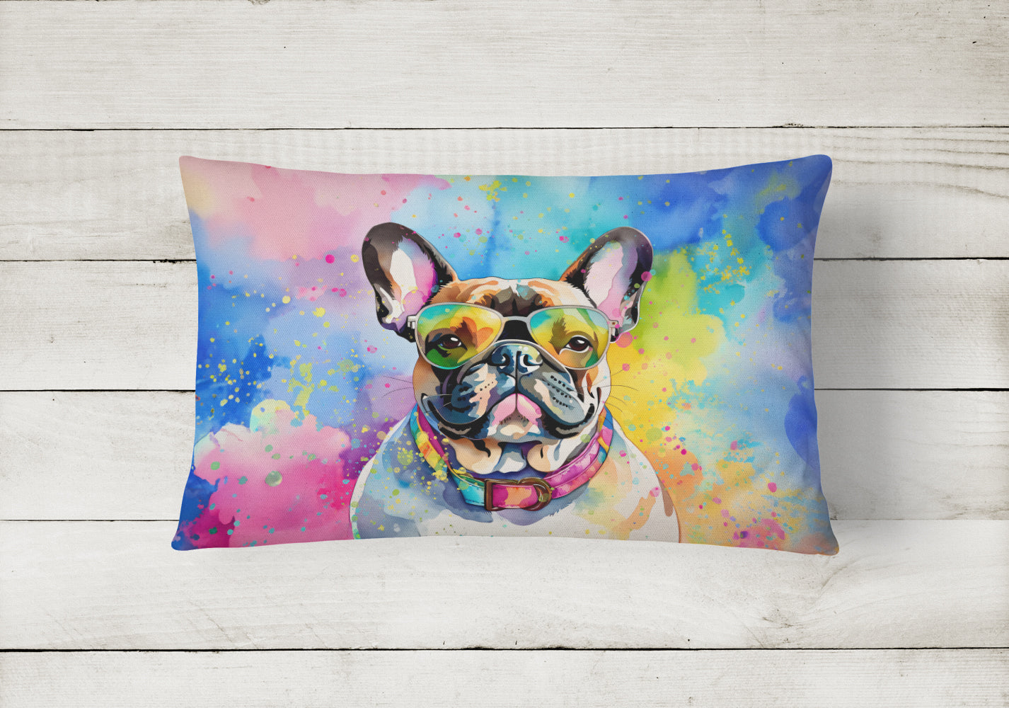 French Bulldog Hippie Dawg Throw Pillow