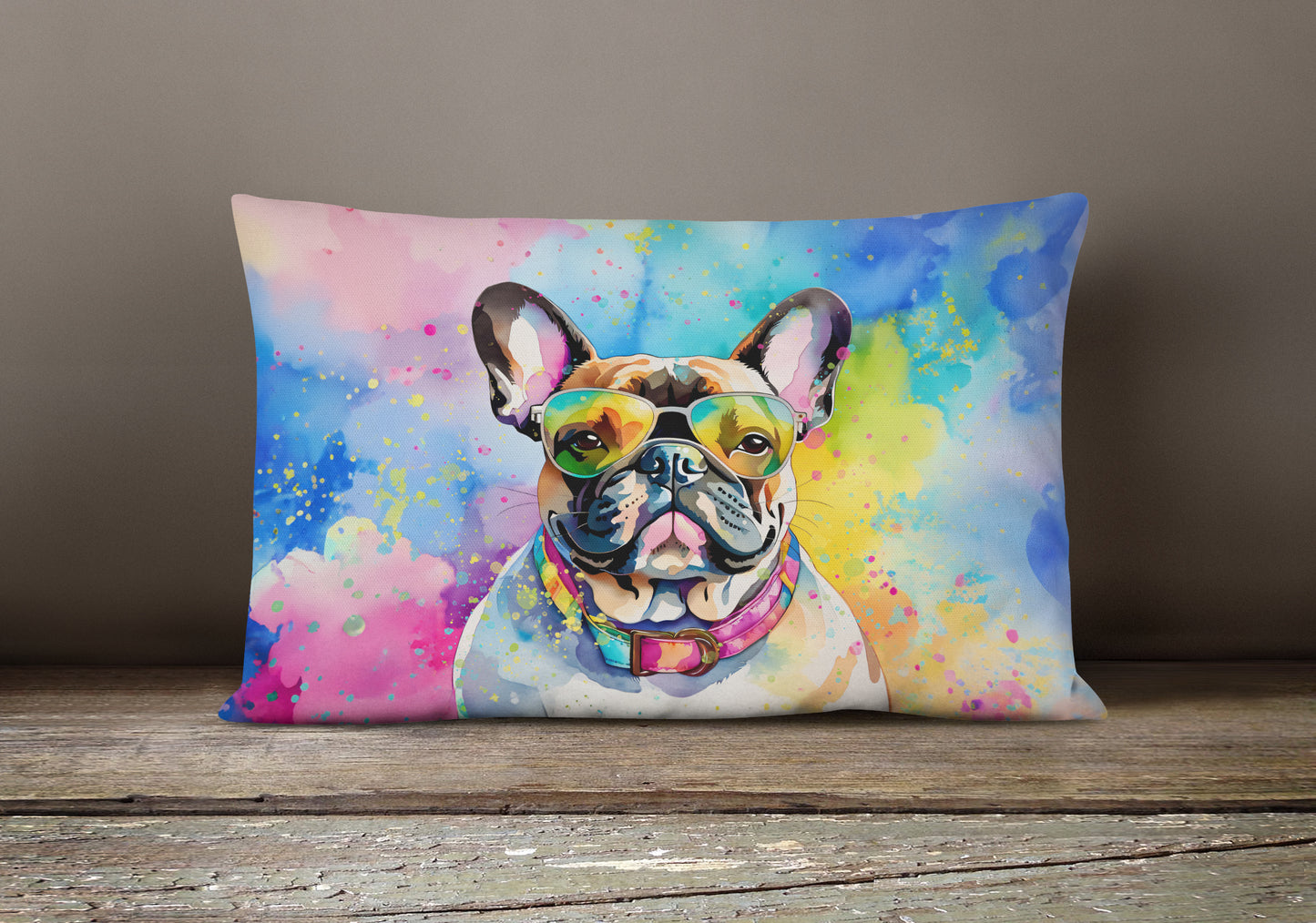 French Bulldog Hippie Dawg Throw Pillow