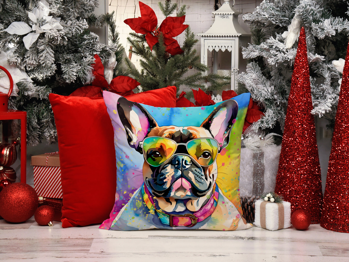 French Bulldog Hippie Dawg Throw Pillow