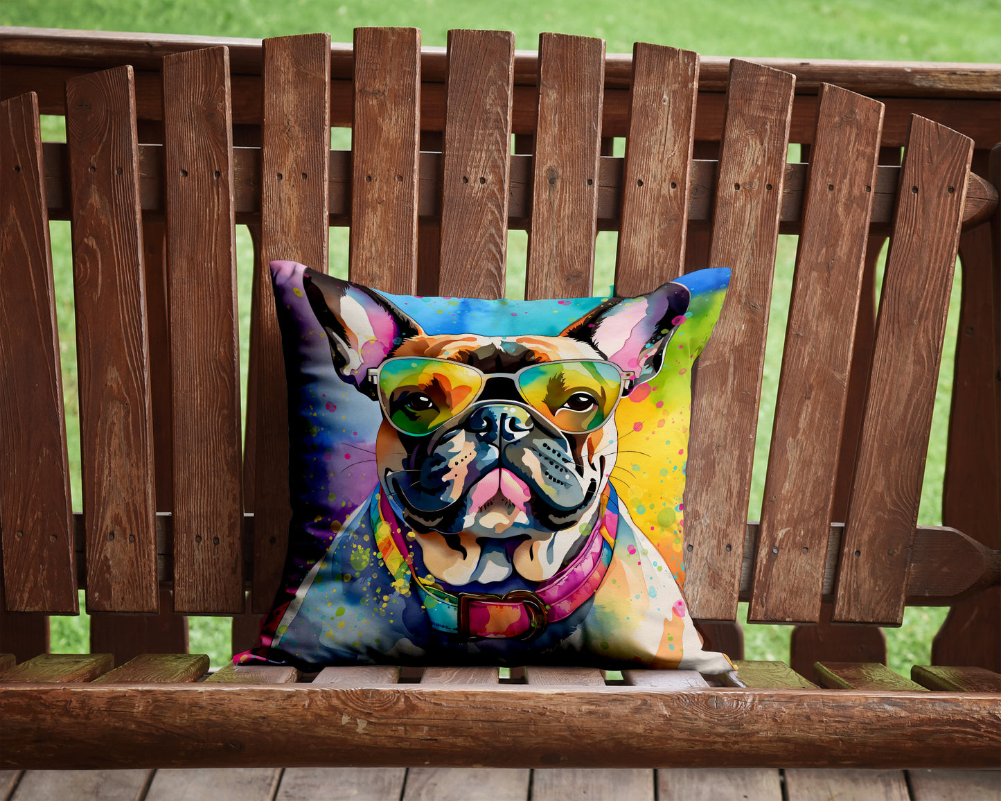 French Bulldog Hippie Dawg Throw Pillow