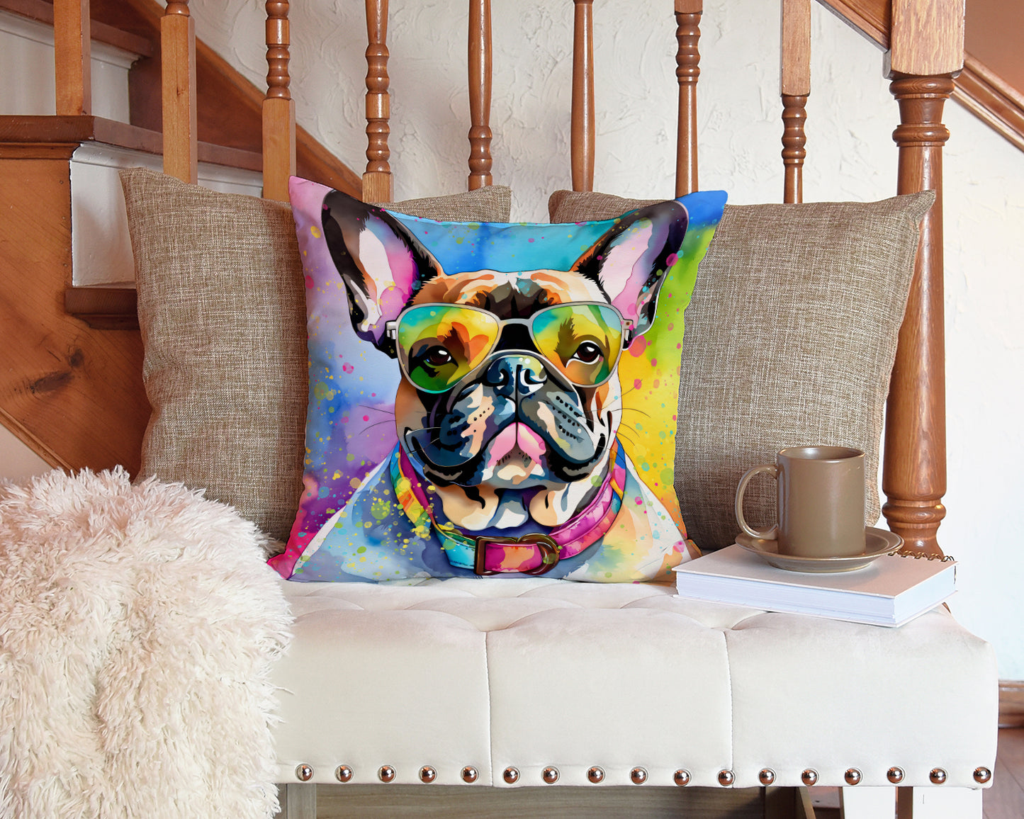 French Bulldog Hippie Dawg Throw Pillow