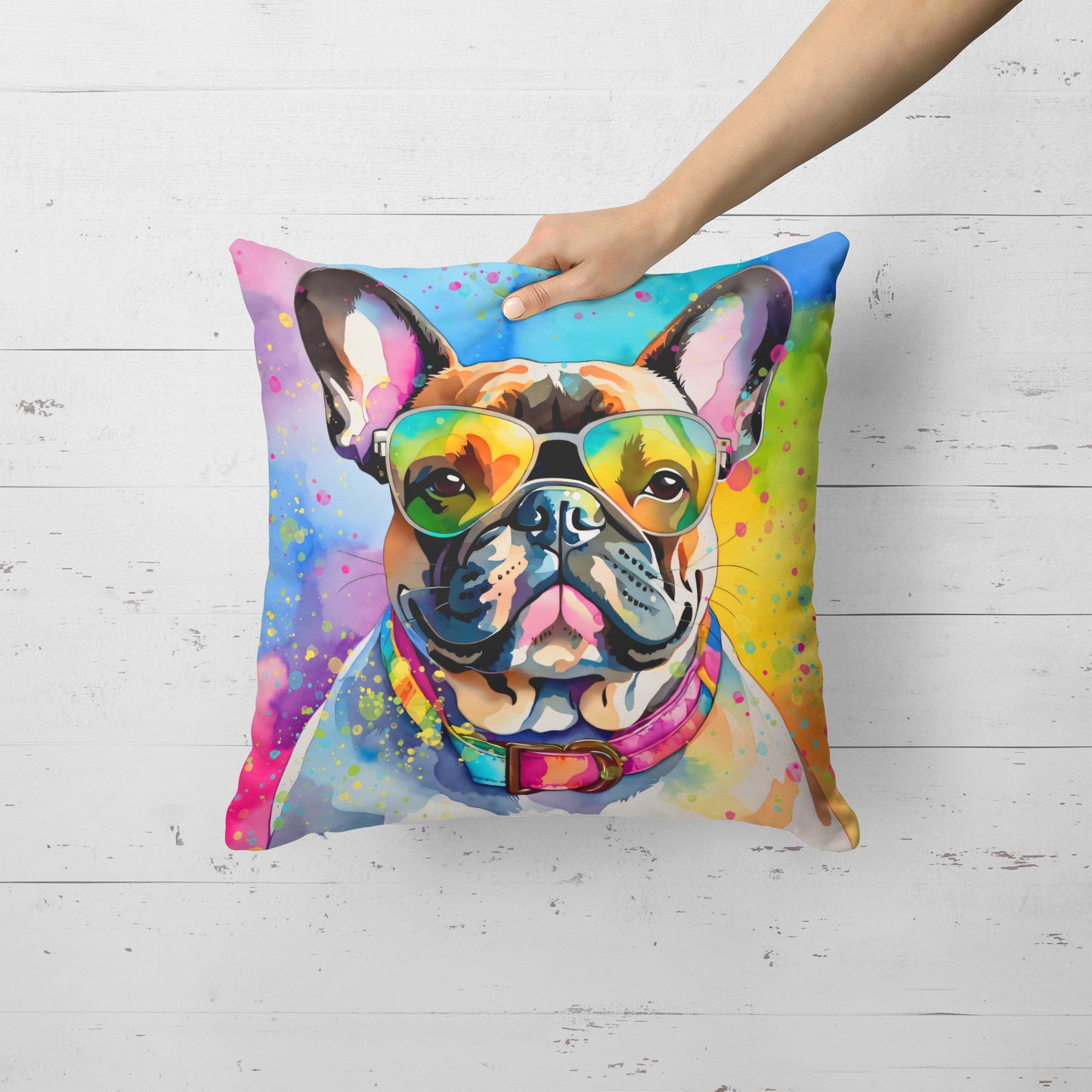 French Bulldog Hippie Dawg Throw Pillow