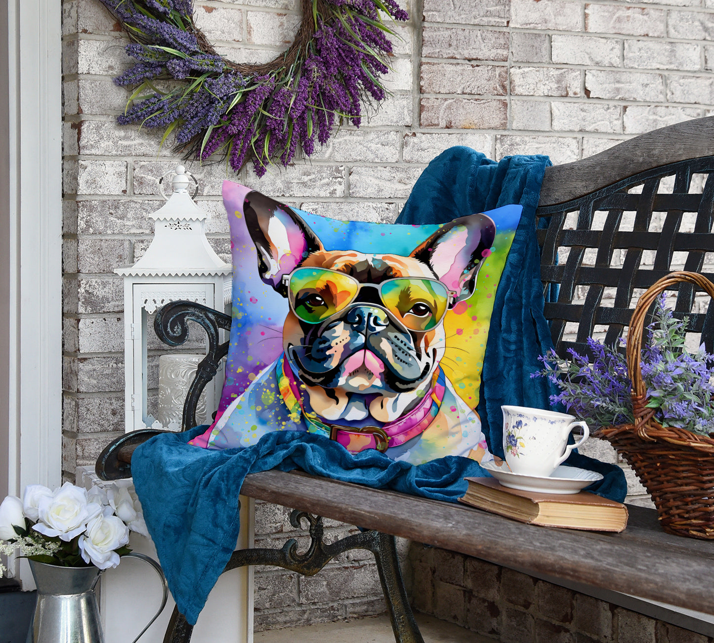 French Bulldog Hippie Dawg Throw Pillow