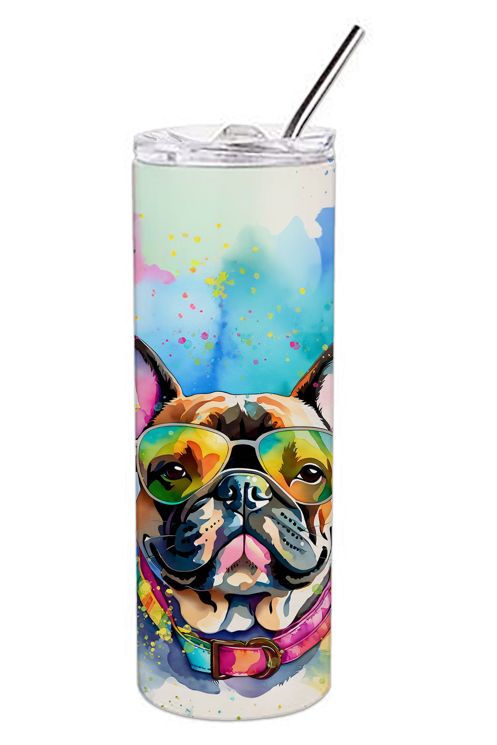 French Bulldog Hippie Dawg Stainless Steel Skinny Tumbler