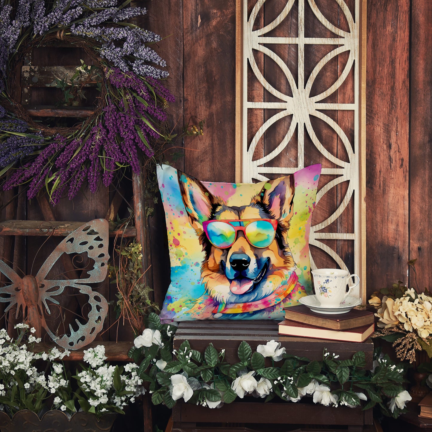 German Shepherd Hippie Dawg Throw Pillow