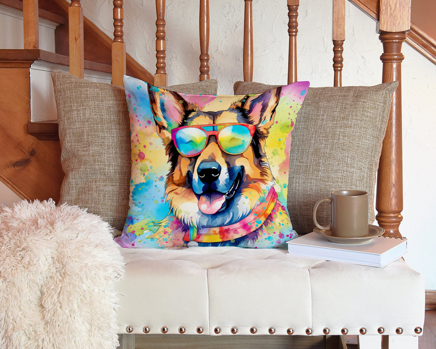 German Shepherd Hippie Dawg Throw Pillow