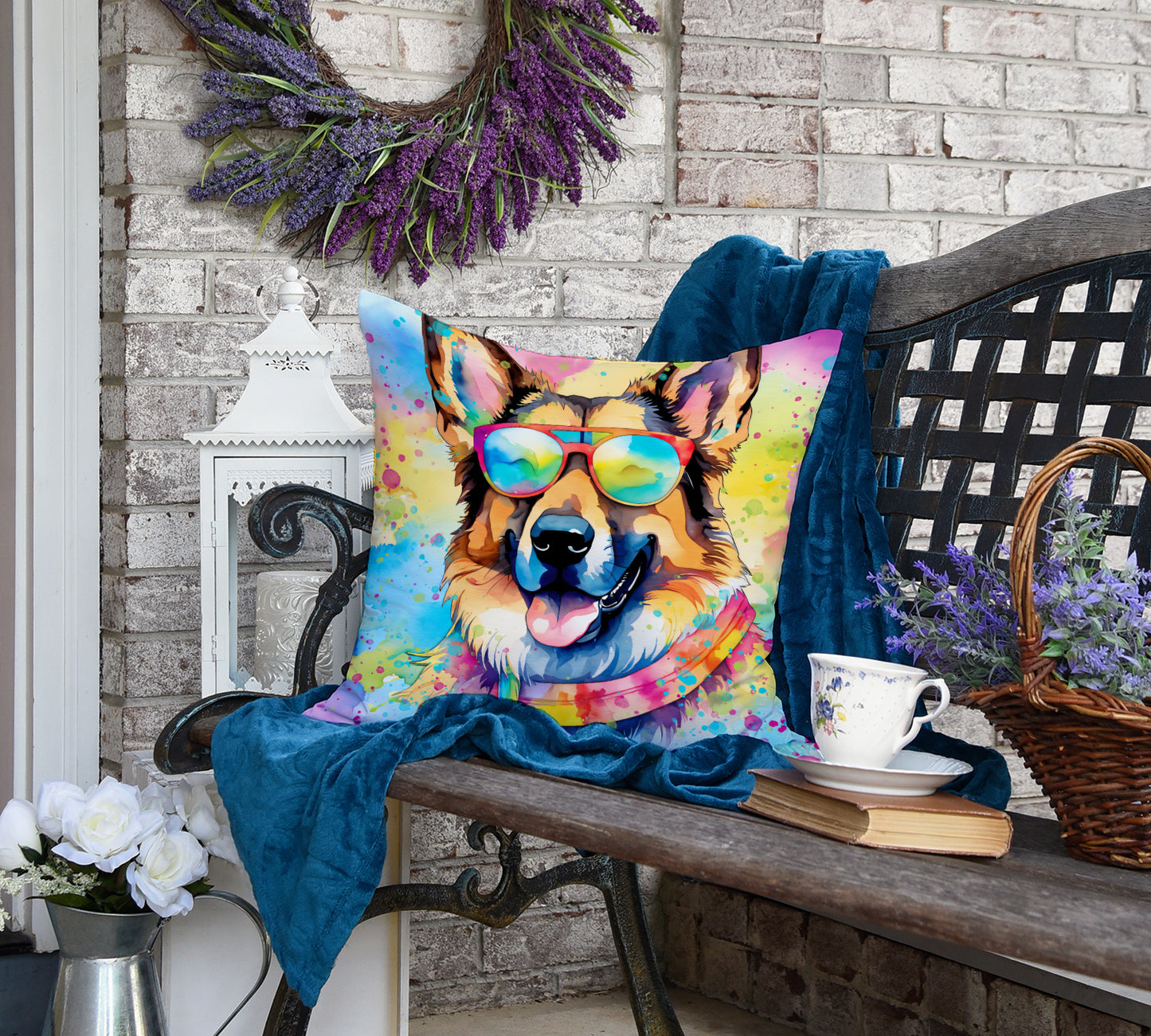 German Shepherd Hippie Dawg Throw Pillow