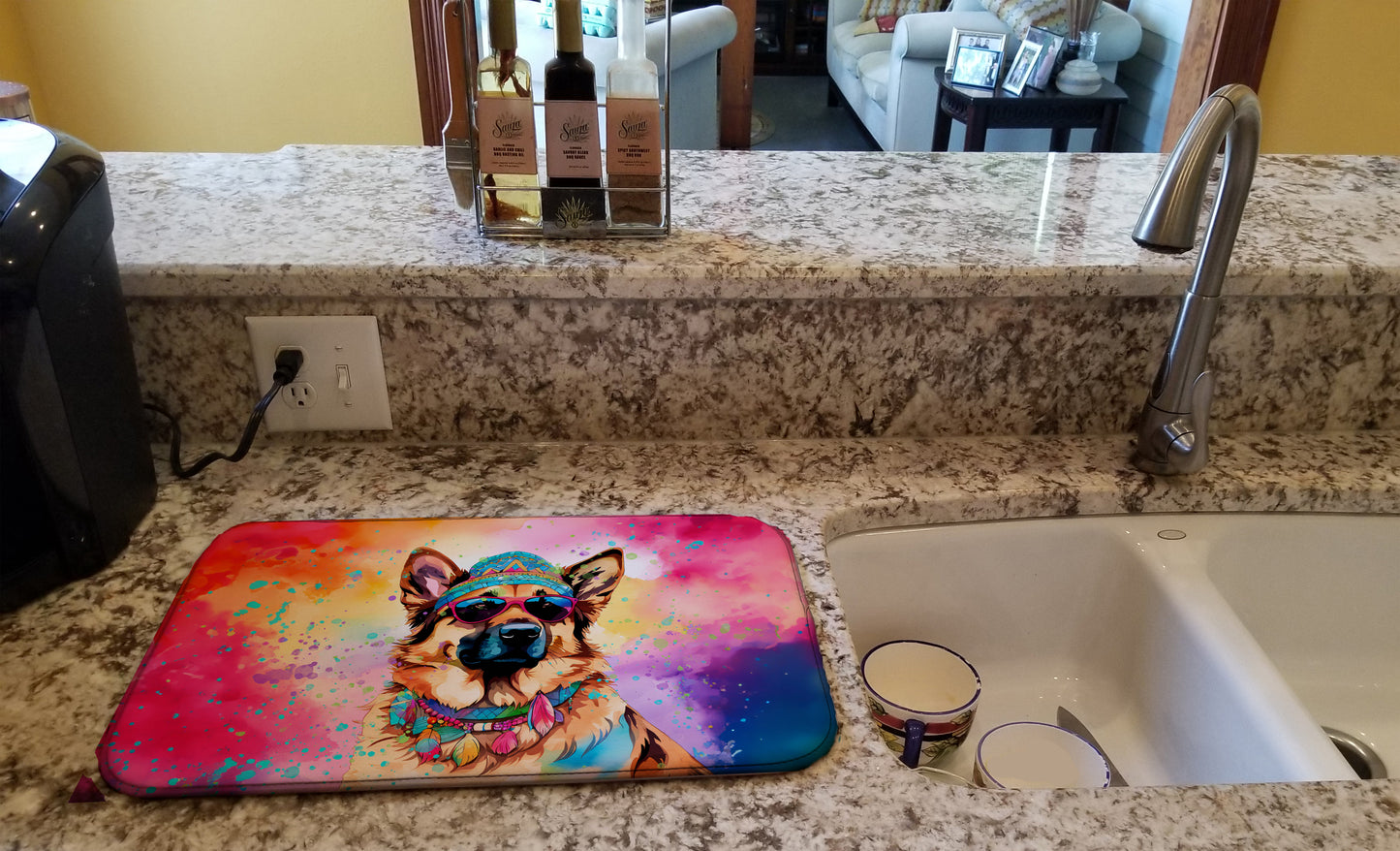 German Shepherd Hippie Dawg Dish Drying Mat