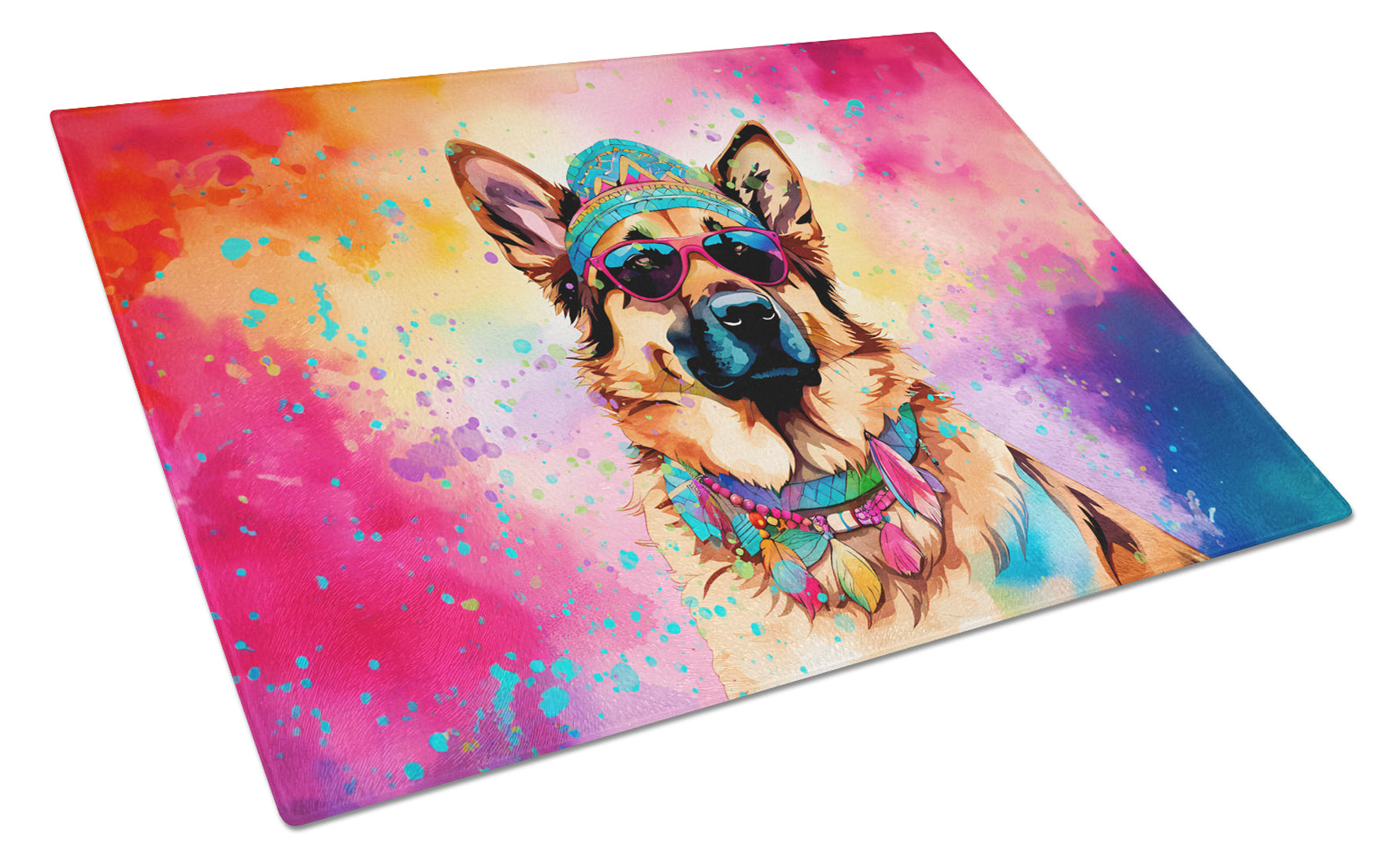 Buy this German Shepherd Hippie Dawg Glass Cutting Board