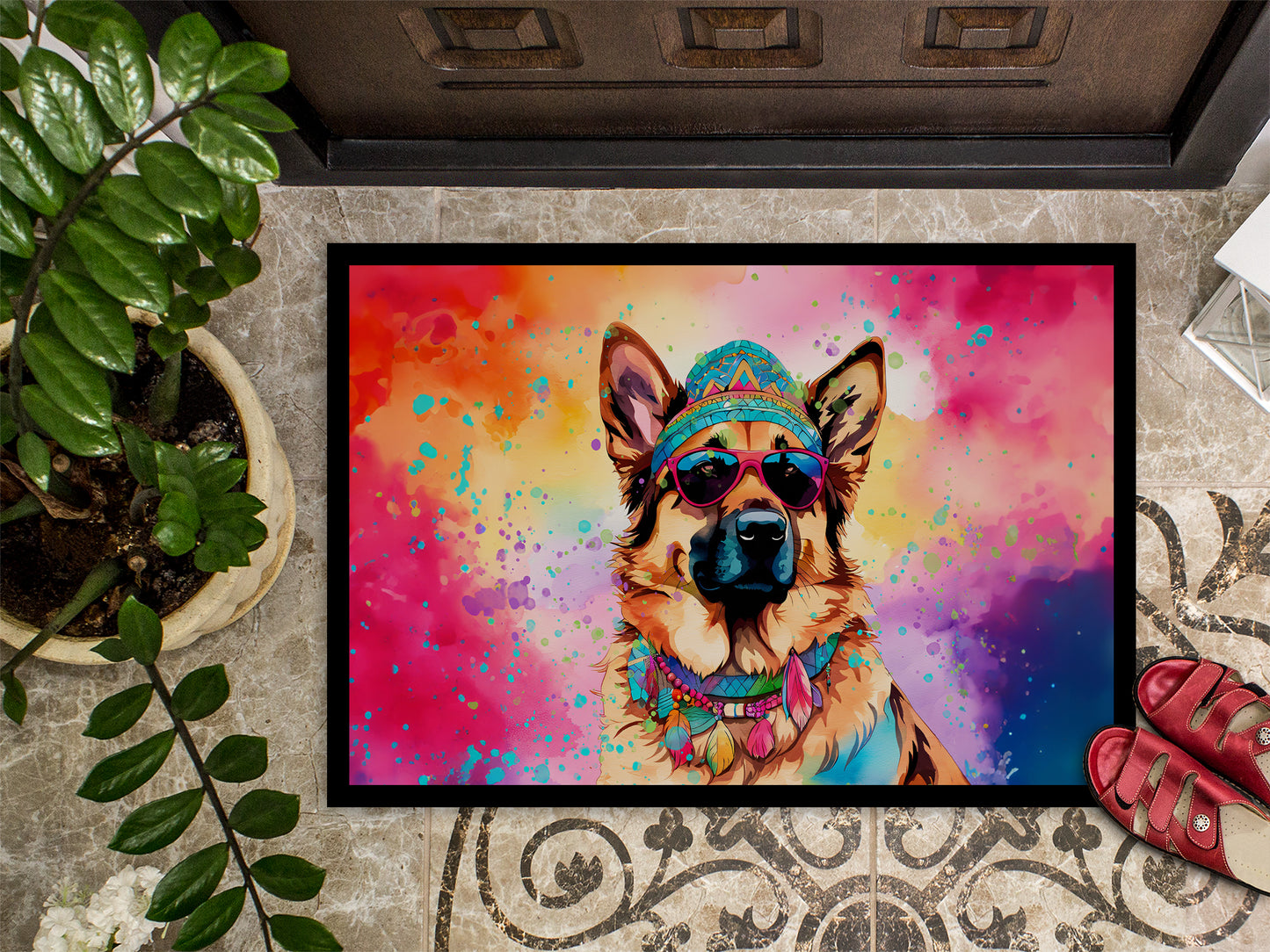 German Shepherd Hippie Dawg Doormat