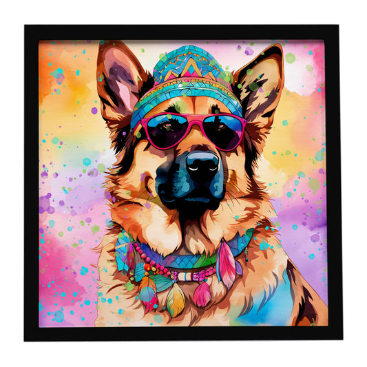 Buy this German Shepherd Hippie Dawg Framed Metal Print