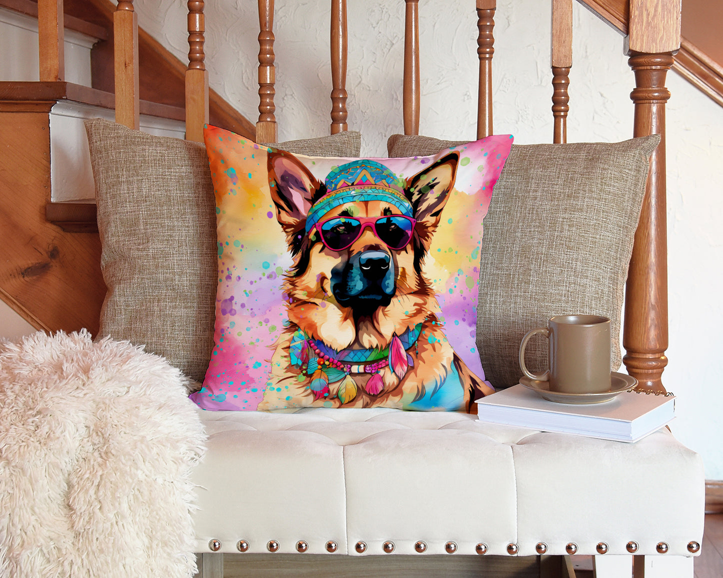 German Shepherd Hippie Dawg Throw Pillow