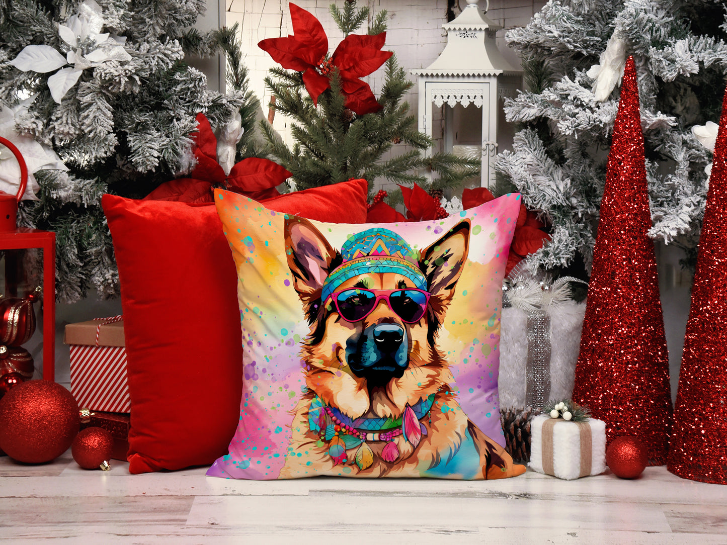 German Shepherd Hippie Dawg Throw Pillow