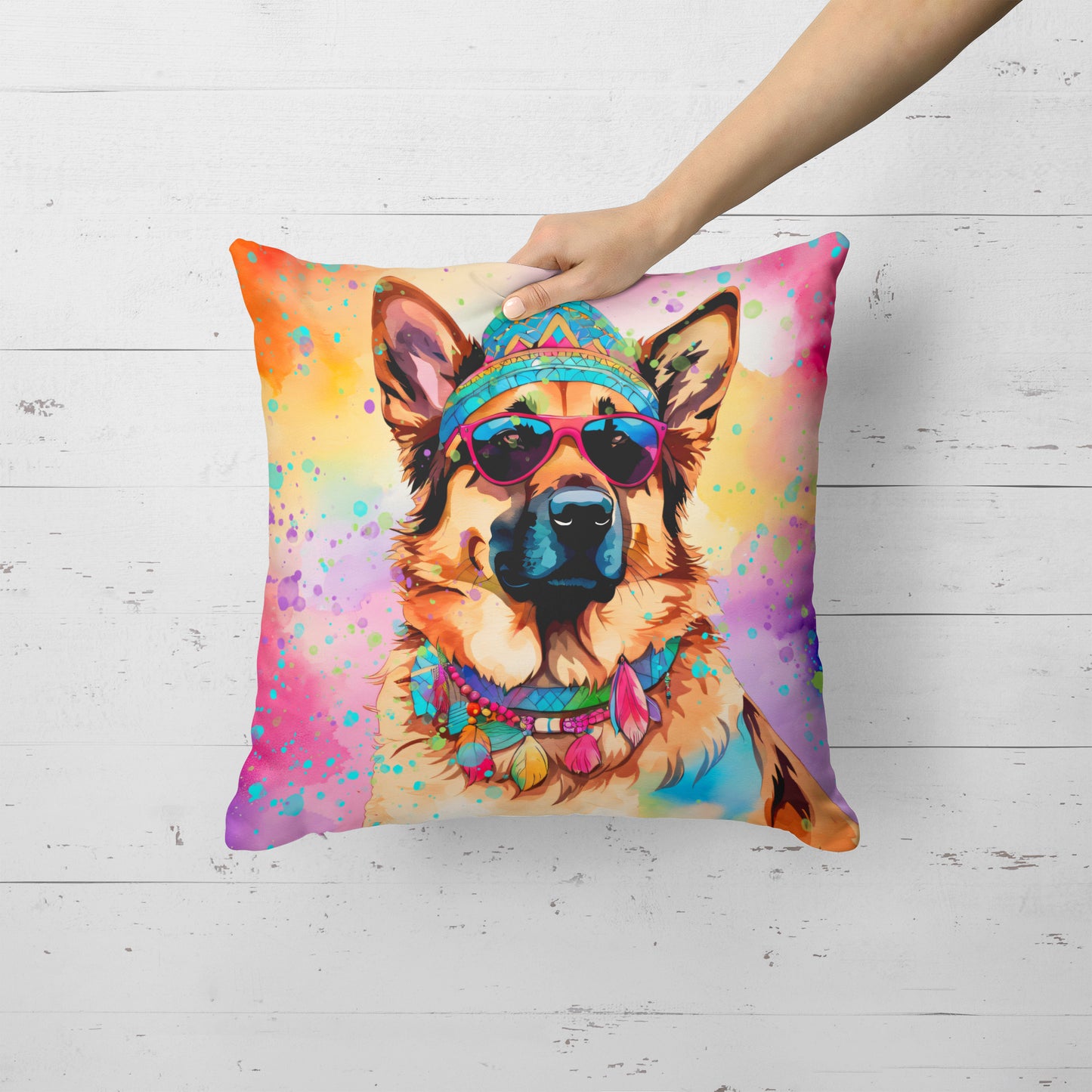 German Shepherd Hippie Dawg Throw Pillow