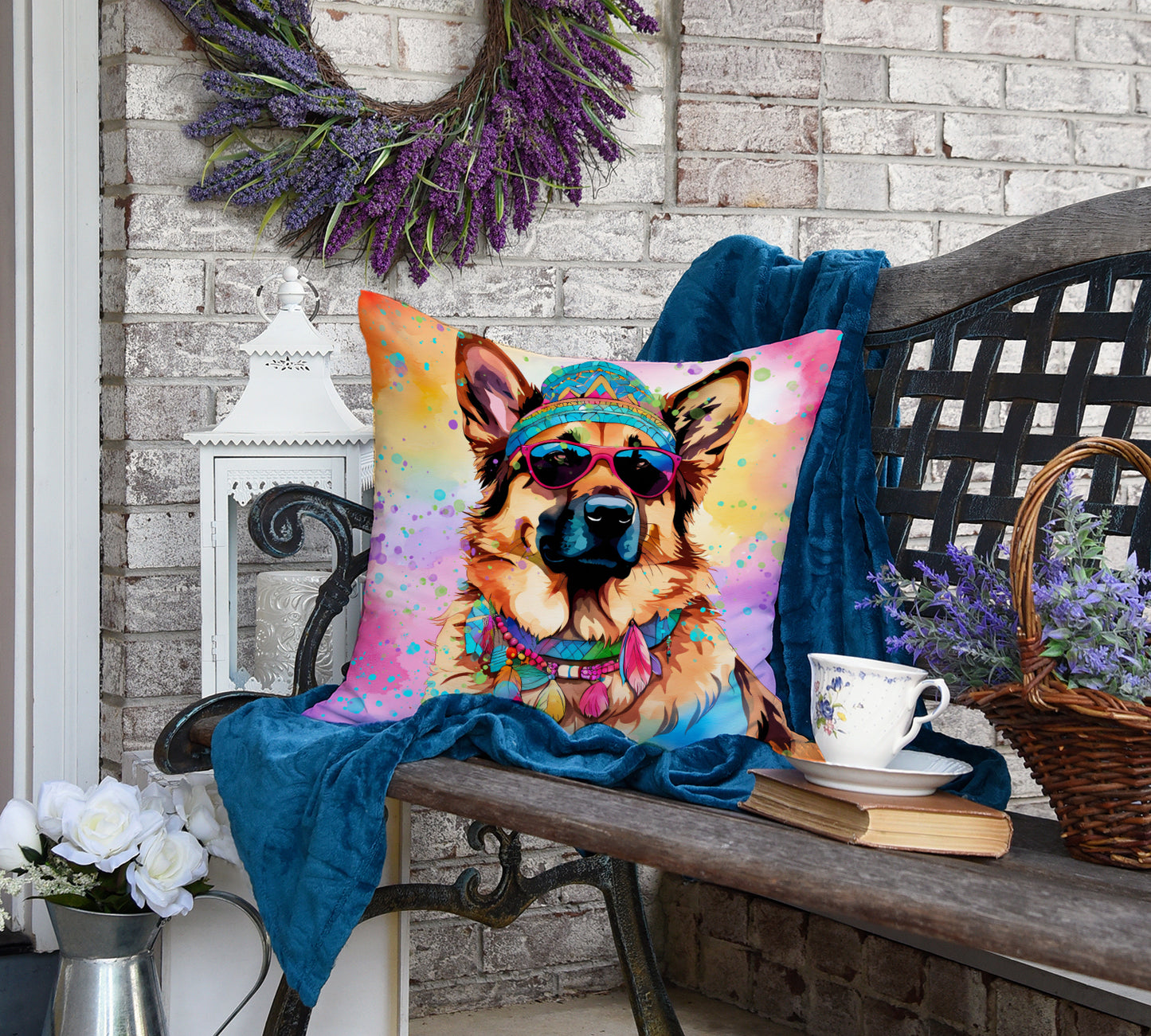 German Shepherd Hippie Dawg Throw Pillow