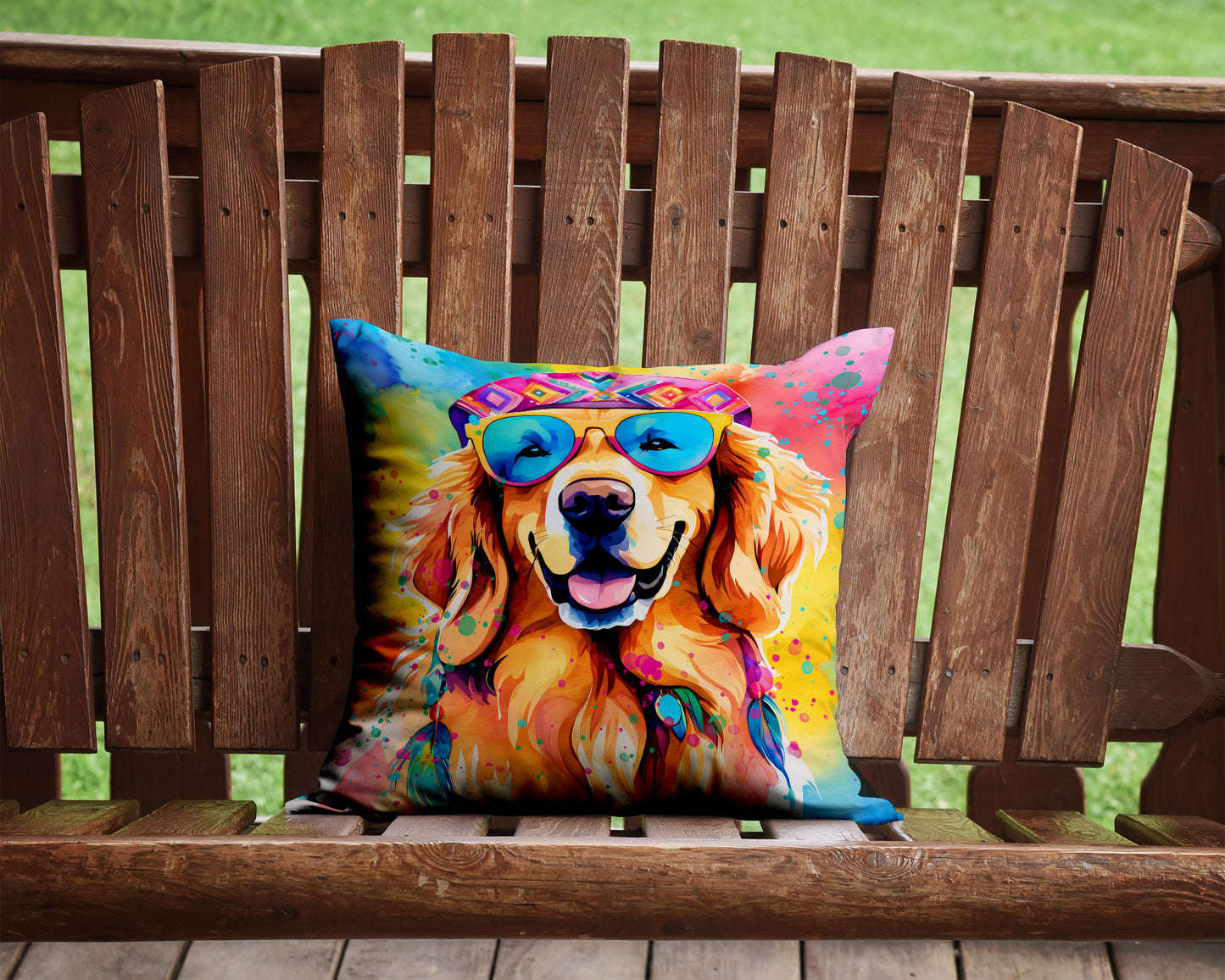 Golden Retriever Hippie Dawg Throw Pillow