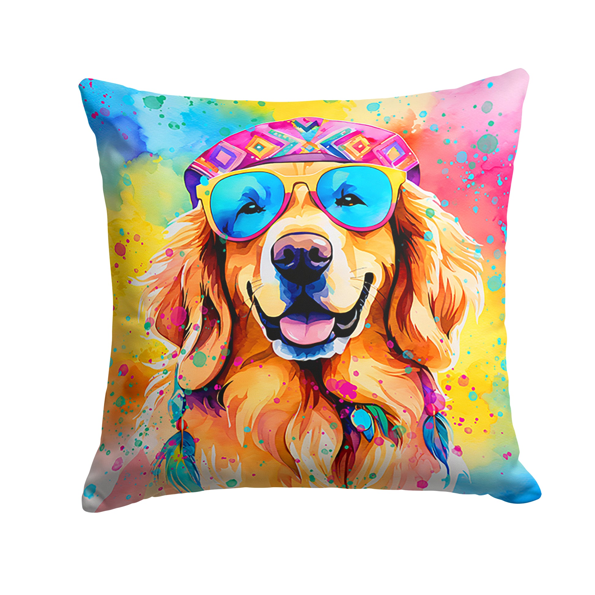 Buy this Golden Retriever Hippie Dawg Throw Pillow