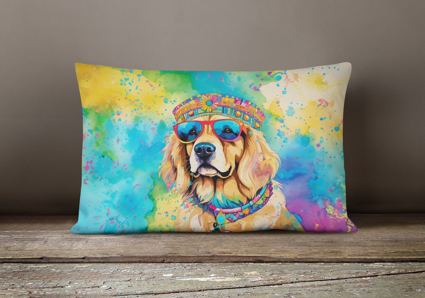 Golden Retriever Hippie Dawg Throw Pillow