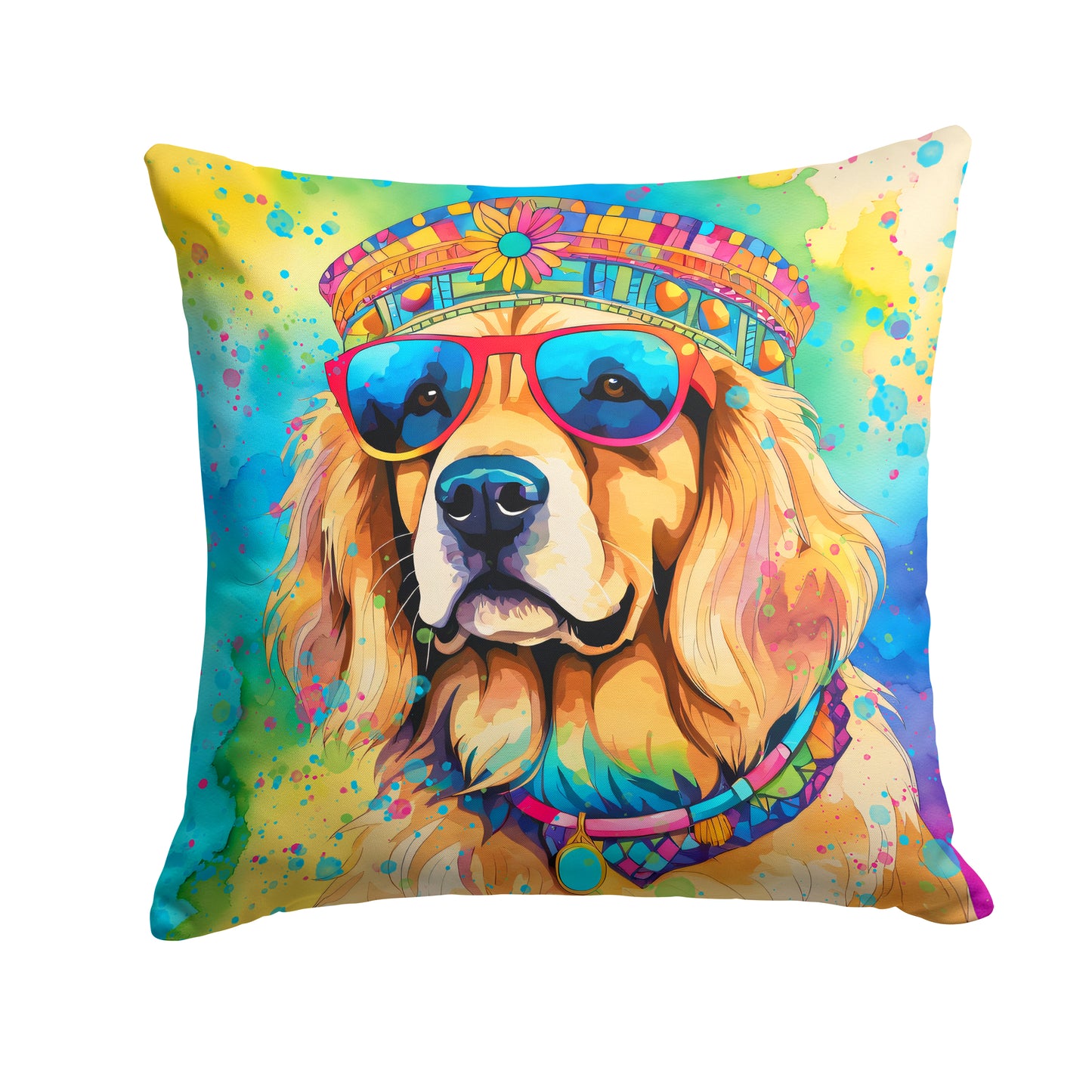 Buy this Golden Retriever Hippie Dawg Throw Pillow