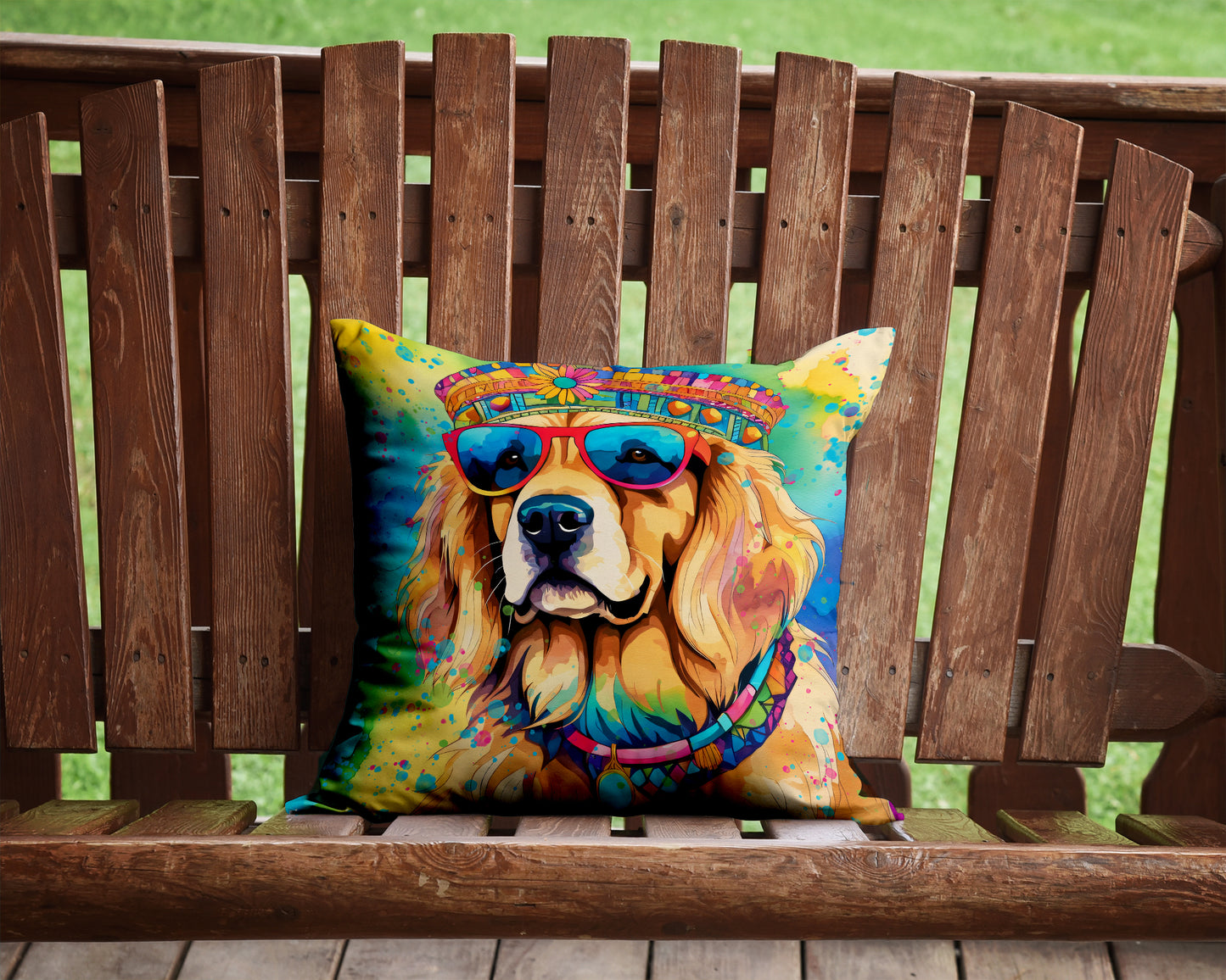 Golden Retriever Hippie Dawg Throw Pillow