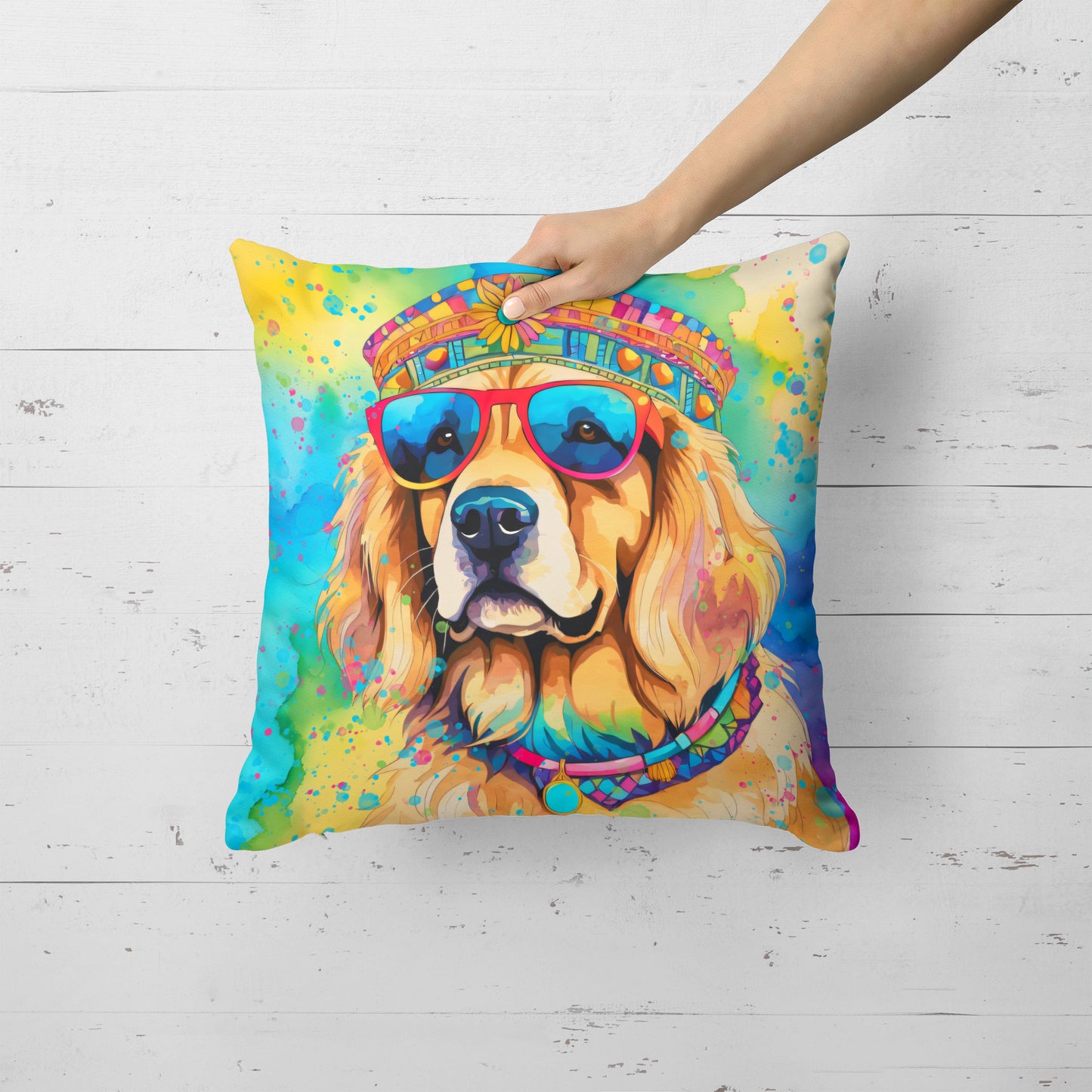 Golden Retriever Hippie Dawg Throw Pillow