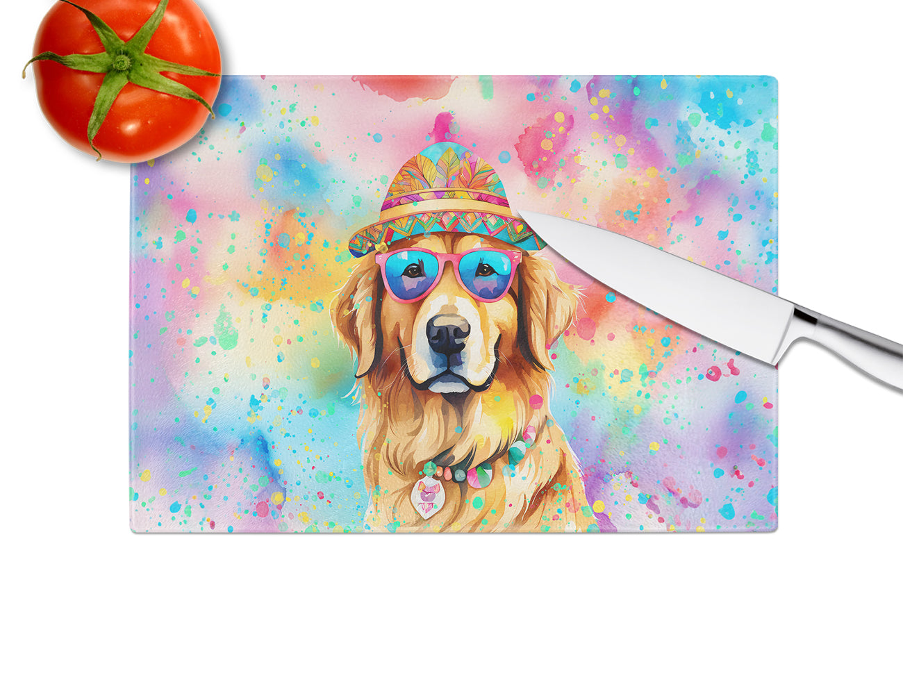 Golden Retriever Hippie Dawg Glass Cutting Board