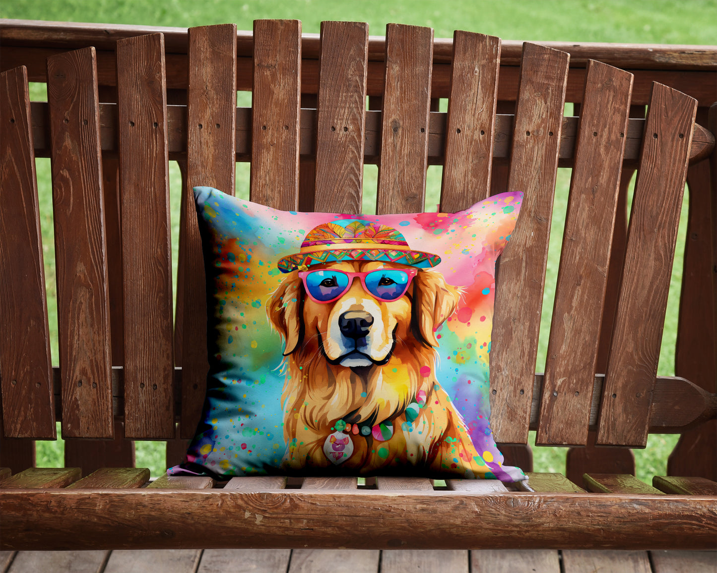 Golden Retriever Hippie Dawg Throw Pillow