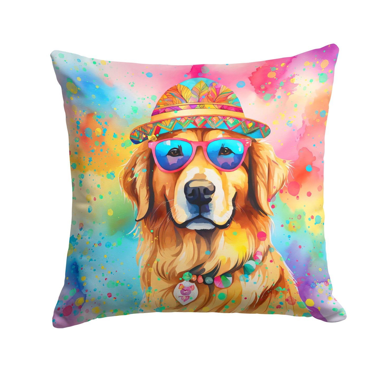 Buy this Golden Retriever Hippie Dawg Throw Pillow