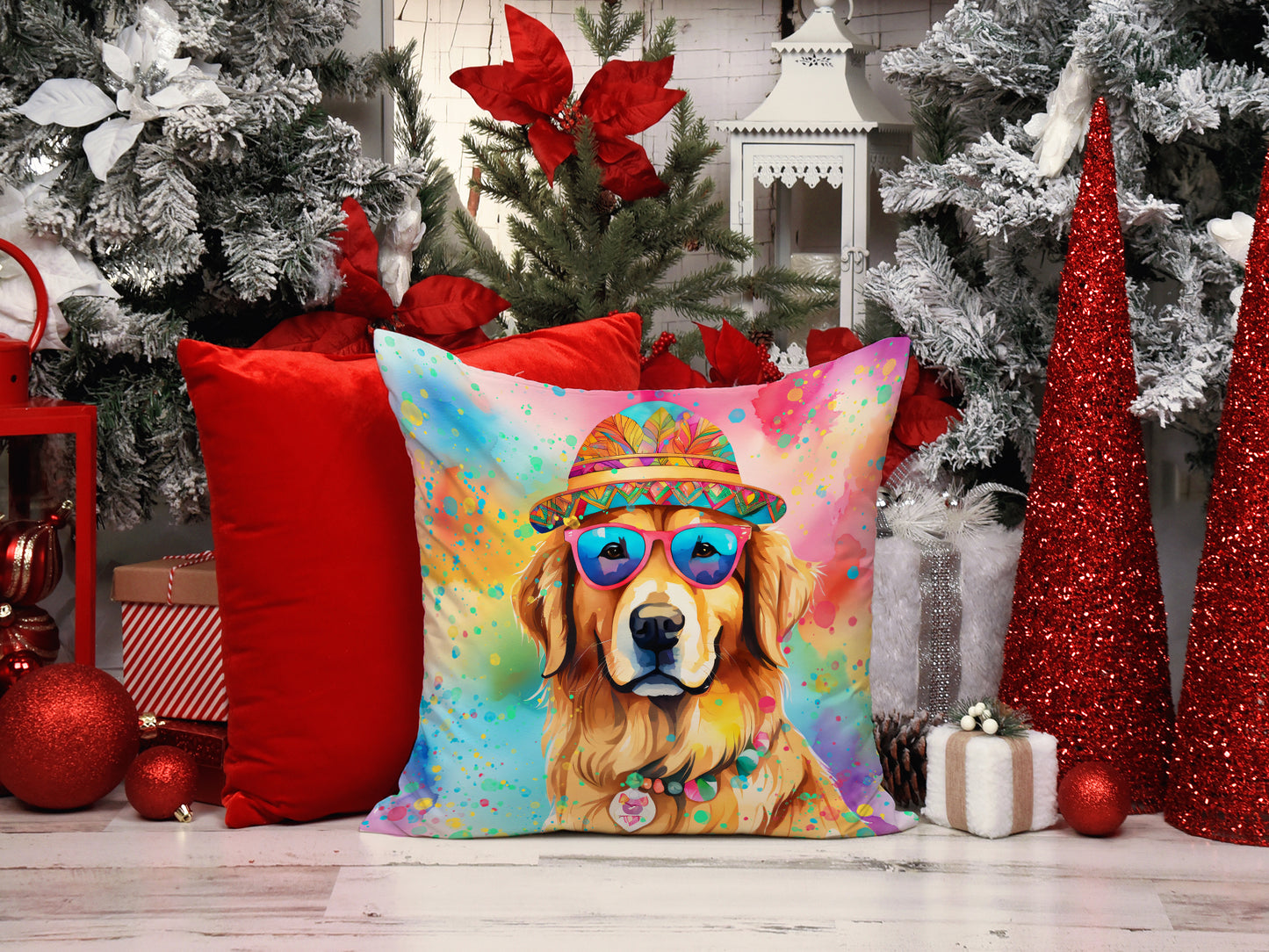 Golden Retriever Hippie Dawg Throw Pillow