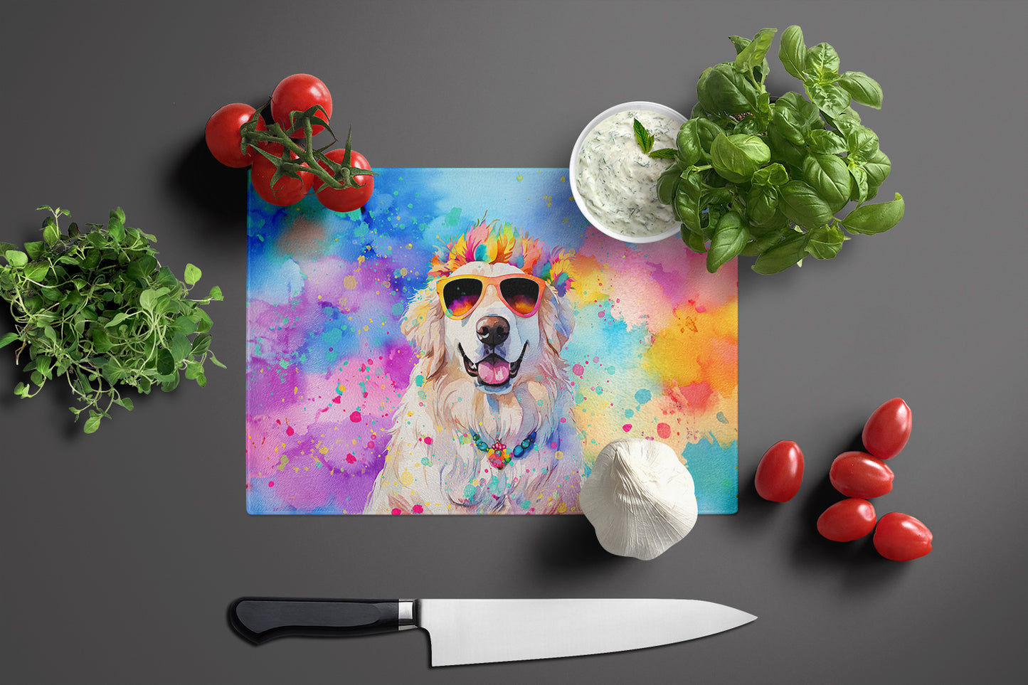 Great Pyrenees Hippie Dawg Glass Cutting Board