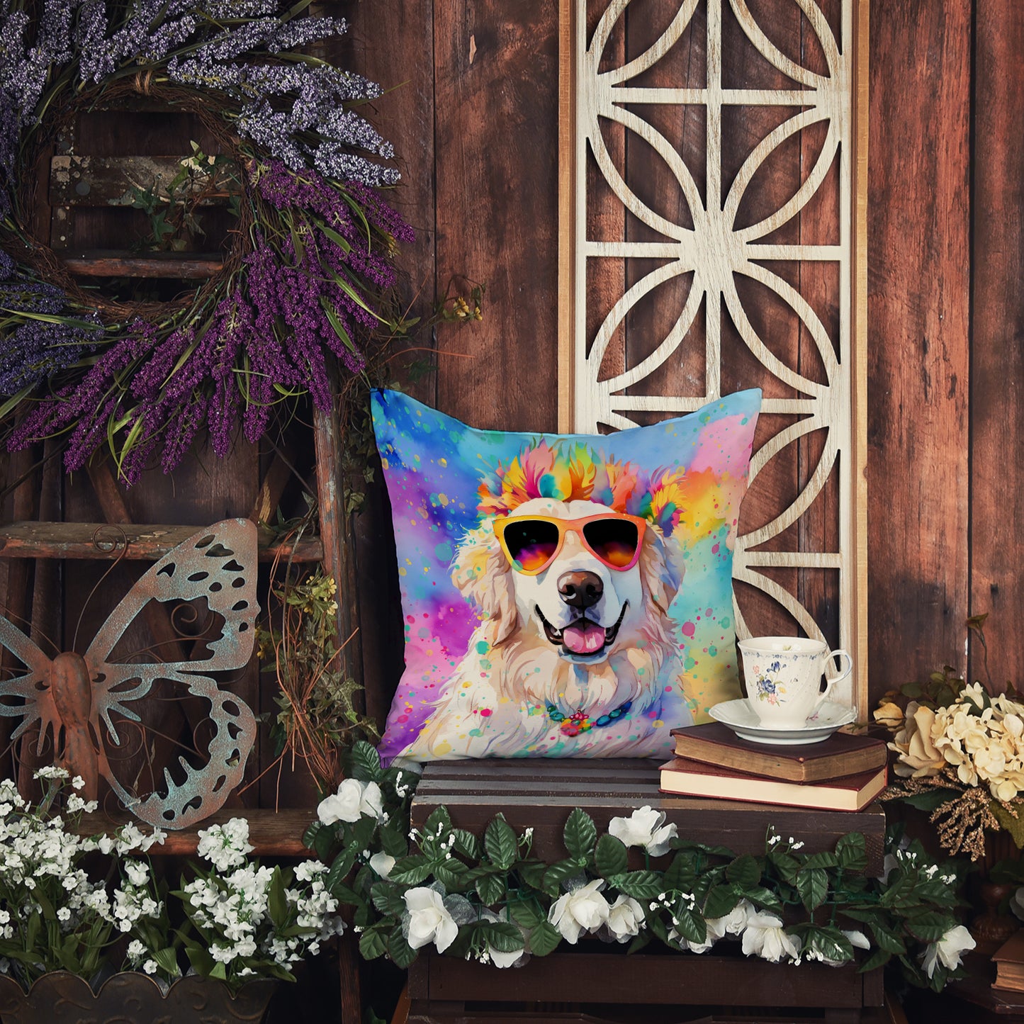 Great Pyrenees Hippie Dawg Throw Pillow