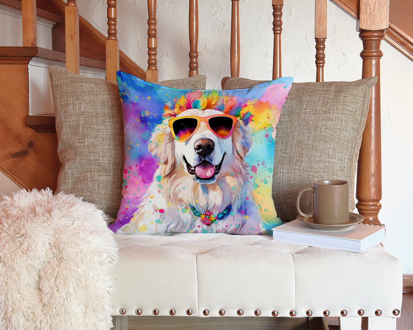 Great Pyrenees Hippie Dawg Throw Pillow