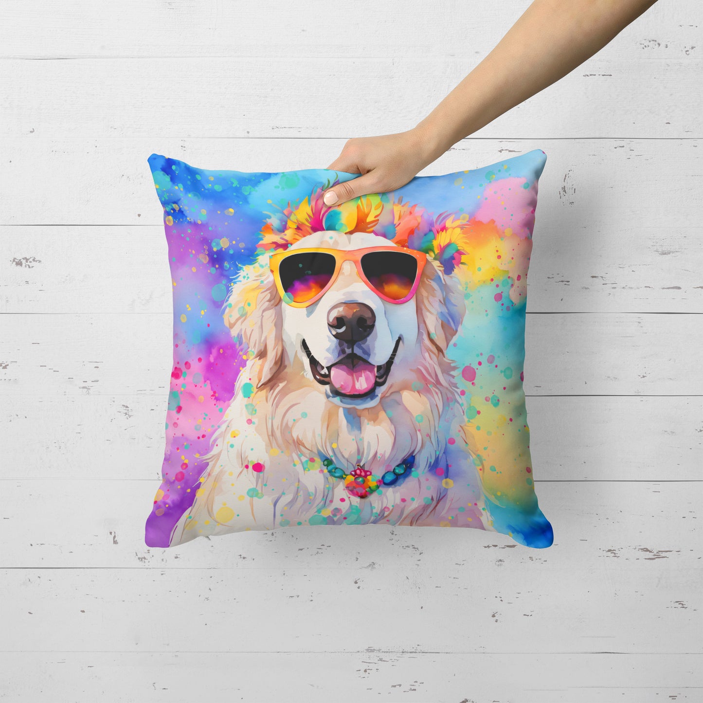 Great Pyrenees Hippie Dawg Throw Pillow