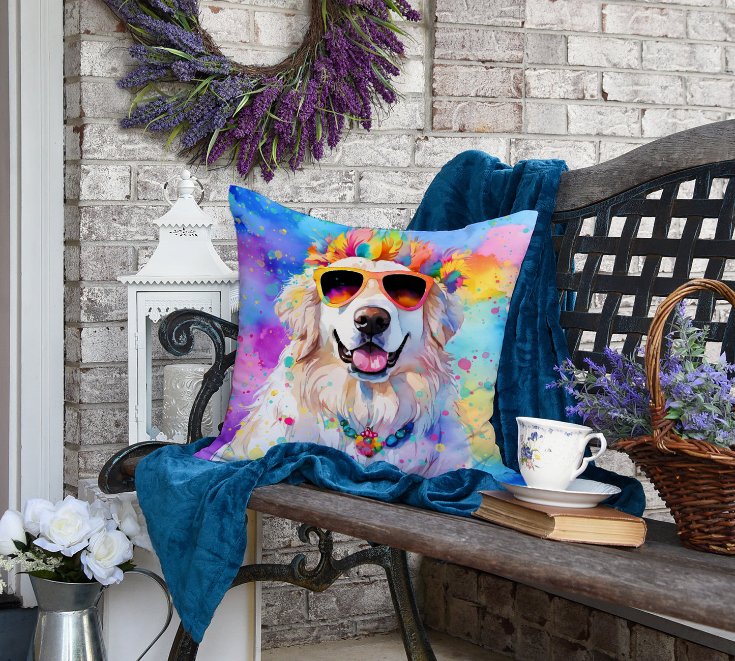 Great Pyrenees Hippie Dawg Throw Pillow