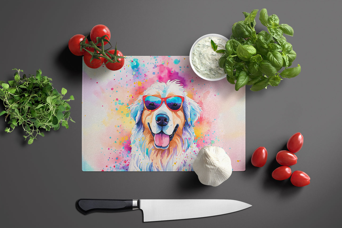 Great Pyrenees Hippie Dawg Glass Cutting Board